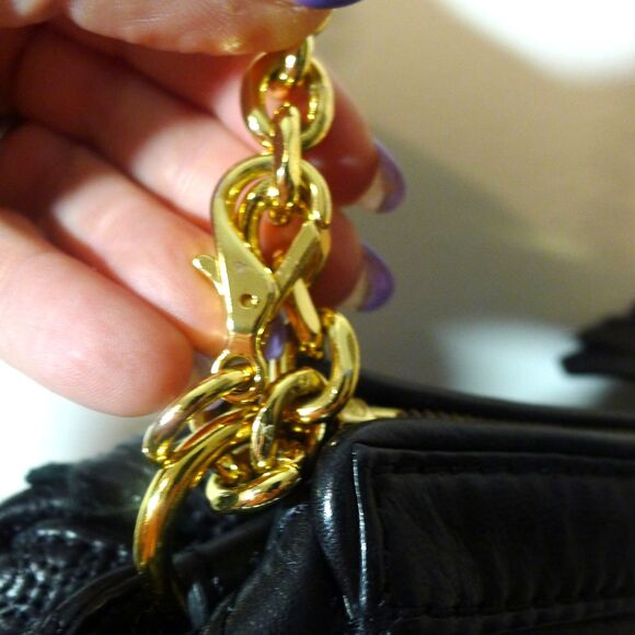 Vintage Y2K Juicy Couture Leather Pull Chain Crossbody Bag - Black/Gold - Picture 7 of 11